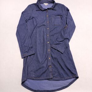 Ultra Flint Casual Button Up Long Sleeve Denim Dress Shirt Womens Size L Blue